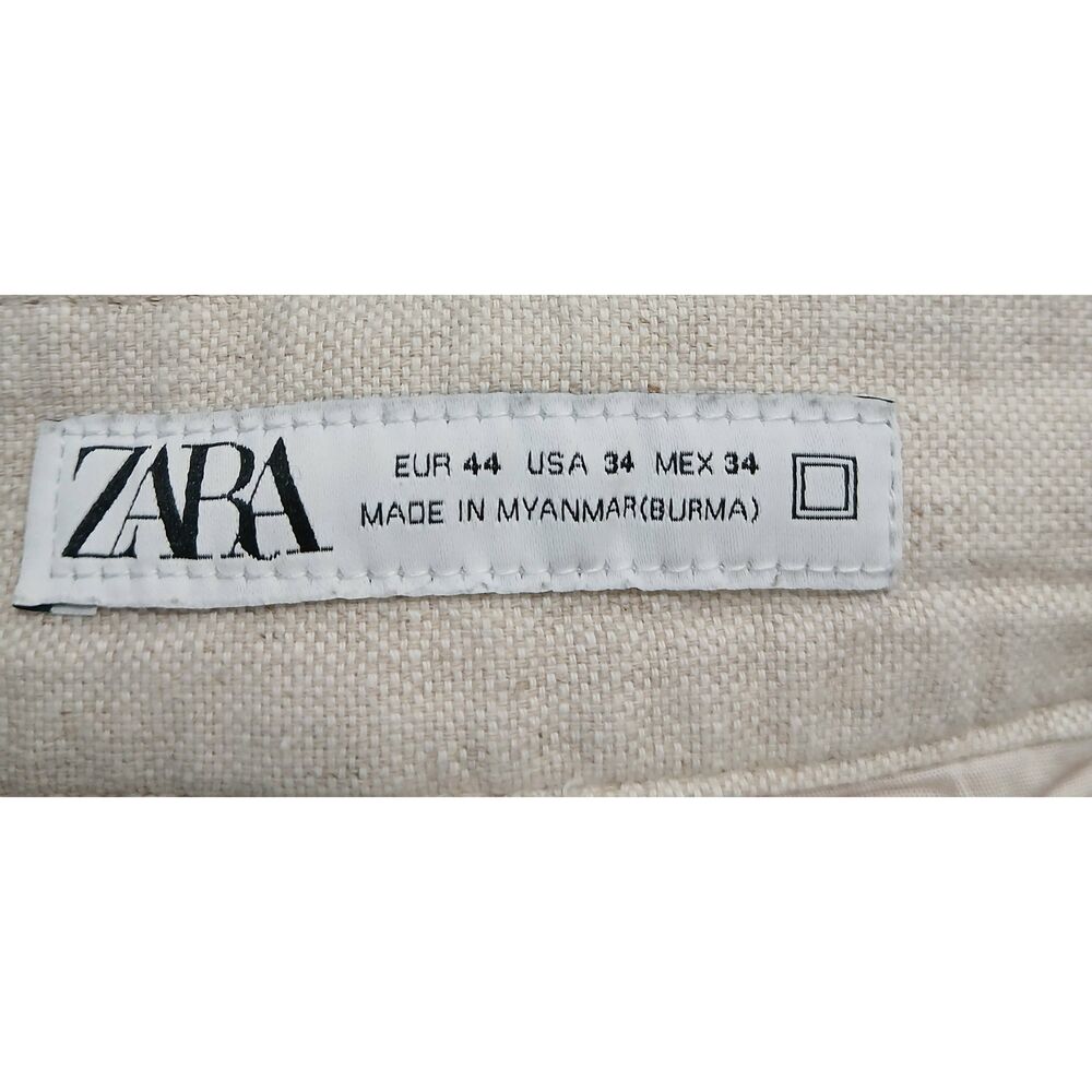 Zara mens 34 European linen pants oatmeal beige tapered leg quiet luxury - Picture 6 of 8